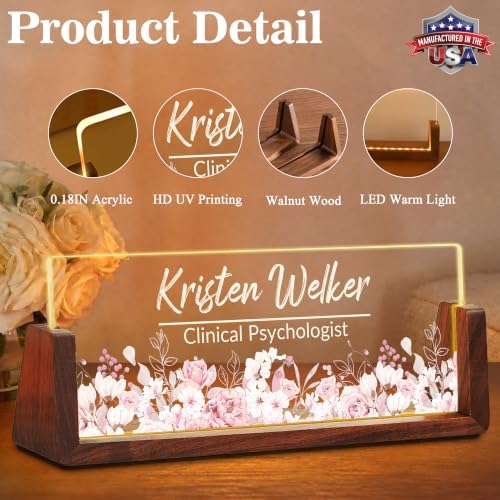 Custom Name Plate for Desk with LED Walnut Frame, Office Desk Decor - Image 2