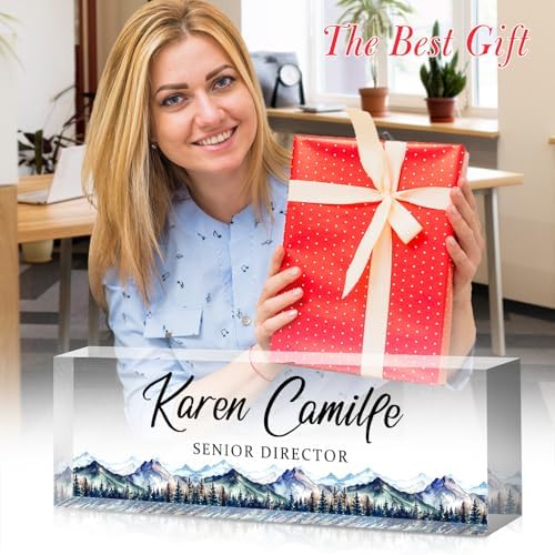 Custom Office Name Plate for Desk - Name Plate Personalized Gifts for Coworkers, Boss, Teacher, Social Worker - Acrylic Office Desk Decor for Women Men - Employee Appreciation Gifts (blue grey) - Image 4