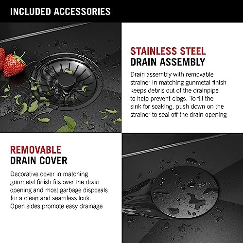 Delta Faucet Rivet 27 Inch Black Stainless Steel Undermount 16 Gauge Workstation Kitchen Sink Single Bowl in PVD Gunmetal Finish with WorkFlow Ledge and Accessories, 95B9031-27S-GS - Image 5