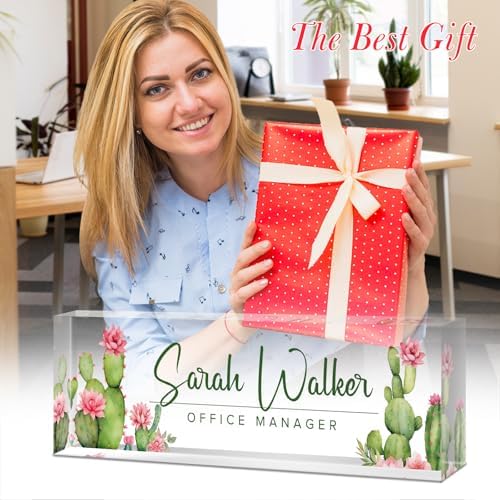 Custom Name Plate for Desk - Desk Name Plate Personalized - Office Desk Accessories - Employee Teacher Appreciation Gifts for Coworkers - Acrylic Cactus Office Desk Decor - Office Gifts for Women Men - Image 5
