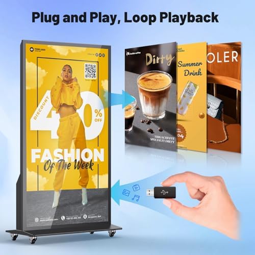 75 Inch Full Screen Indoor Floor Stand Digital Signage Kiosks Android 11 System 2GB+32GB LCD Poster Display With WiFi/HDMI/USB Input Auto Media Player, 4K UHD&CMS Remote Management for Retail Business - Image 3
