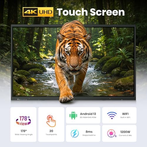 65'' 4K UHD Smart Board, Interactive Digital Whiteboard, 20-Point Touchscreen, All-in-One Electronic Whiteboard for Office Classroom Home Business - Image 4