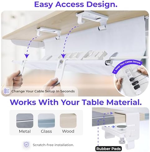 Ascrono Original Under Desk Cable Management Tray, White, 27.3" - Image 3