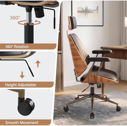 High Back Ergonomic Office Chair, with Headrest & Arms, Black - Image 5