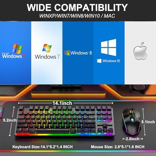 Wireless Gaming Keyboard and Mouse Combo, LED Backlit Rechargeable Battery, Ultra Compact Mechanical Feel Keyboard, RGB Mice for PC Gamer, Business Office, Durable Ergonomic, Wide Compatibility, Black - Image 5
