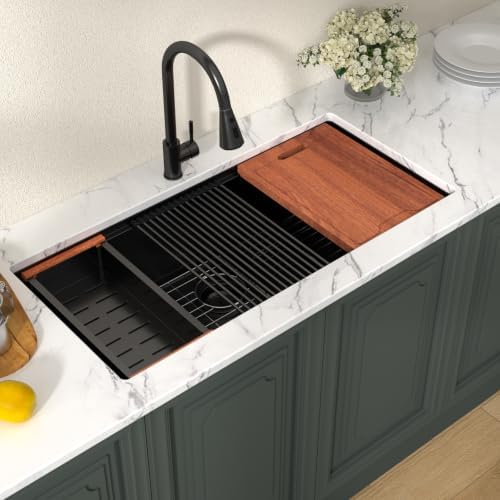 Lordear 39 Inch Black Undermount Kitchen Sink Workstation SUS304 16 Gauge - Image 2