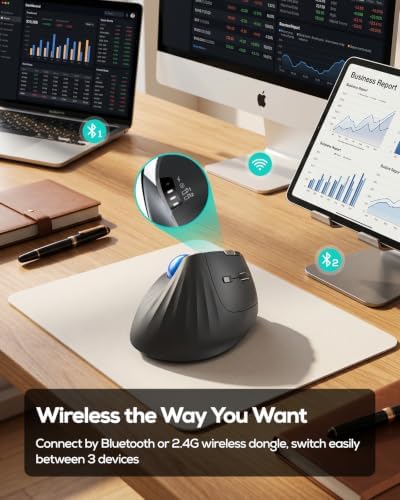 Nulea Wireless Trackball Mouse, 54° Vertical Ergonomic Thumb Control-Blue - Image 4