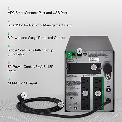 APC 1500VA Smart UPS with SmartConnect, SMT1500C Sinewave UPS Battery Backup, AVR, 120V, Line Interactive Uninterruptible Power Supply - Image 4