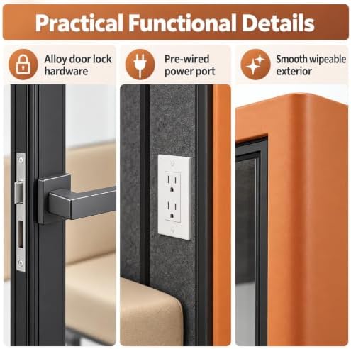 Soundproof Office Pod with 4 Person Enclosed Design (Orange) - Image 3