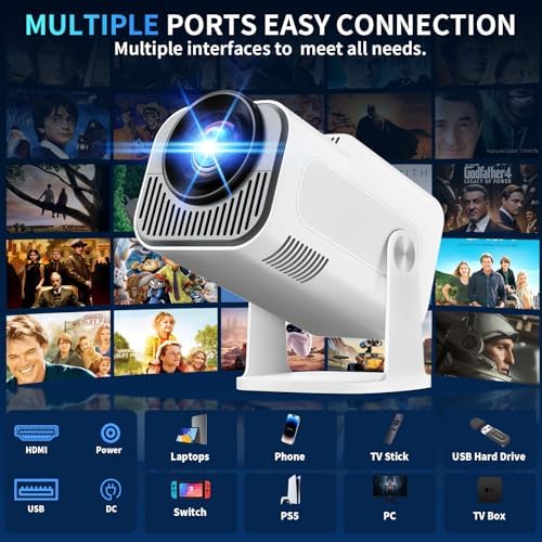 [Projector 2026 Upgraded] Mini Projector Support 4K 1080P Auto Keystone 270°Rotatable with WiFi 6 and Bluetooth 5.2 Projector Portable Compatibile with HDMI/TV Stick/Memory Stick/Laptop,White - Image 4