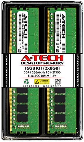 A-Tech 16GB (2x8GB) DDR4 2666 MHz UDIMM PC4-21300 (PC4-2666V) CL19 DIMM Non-ECC Desktop RAM Memory Modules by A-TechComponents