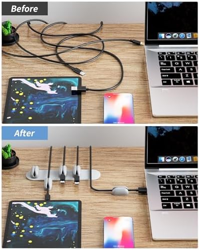 5-Pack Magnetic Cable Clips Cord Organizer - Smoothly Adjustable, Puretor Desk Cable Management Clips. Ideal Wire Holders for Desktop, Nightstand, Wall - Perfect for Home Office, Phone, Car (Grey) - Image 3