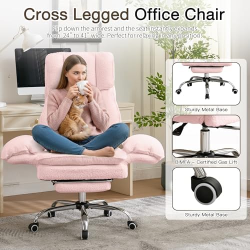 JOMEED Cloud Cross Legged Office Chair with Footrest,Flip Armrest,Pink - Image 6