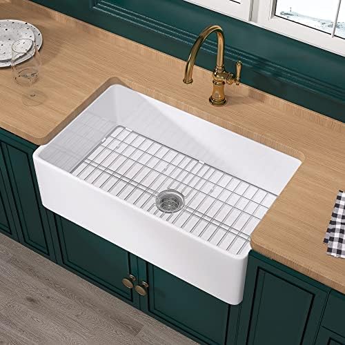 Miuara Farmhouse Sink 33 x 20 Inch White Fireclay Apron Front Kitchen Sink by Miuara