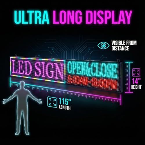 P10 Scrolling Led Sign 115"X14" Programmable Display Digital Sign Outdoor Message Board For Business Custom Banner Word Light Advertising Wifi Control High Brightness Neon - Image 4