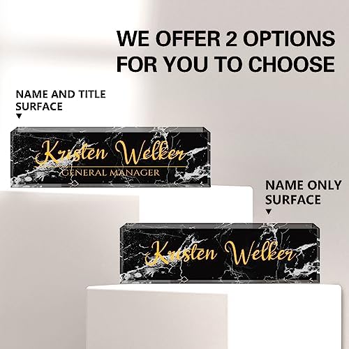 Name Plate for Desk, Desk Name Plate Personalized, Office Decor for Women Men, Acrylic Desktop Accessories, Office Appreciation Gifts for Boss Social Workers Nurse Teacher Employee (Black Marble) - Image 2