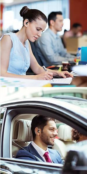 Bluetooth Headset V5.0 Wireless Bluetooth Earpiece with Noise Canceling Mic for Cell Phone Ultralight Business Earphone for Driving/Trucker/Office Earbus for Android/iPhone/Smartphone-Blue - Image 6