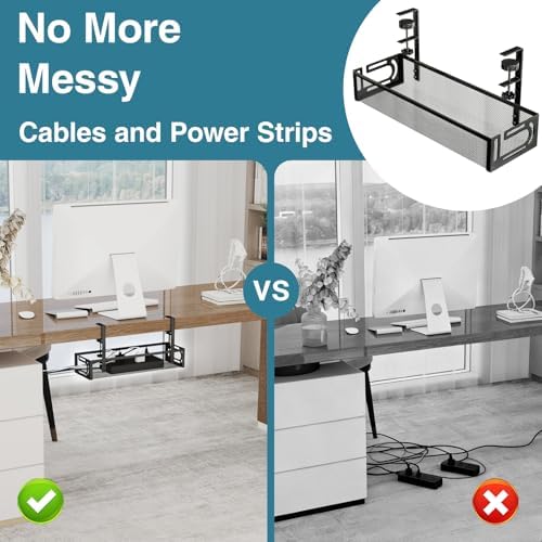 No Drill Under Desk Cable Management Tray, SONATURE 15.7" Cord Organizer for Table, Clamp Mount Desk Cable Management, Premium Carbon Steel Cable Organizer for Office, Home (Black) - Image 6