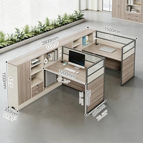Modern Office Cubicle Workstation Desk with Tempered Glass Privacy Panels, USB Charging Hub & Cable Management,Multi-Person Modular Computer Desk for Commercial Office (D-Right, Two Person-F) - Image 2