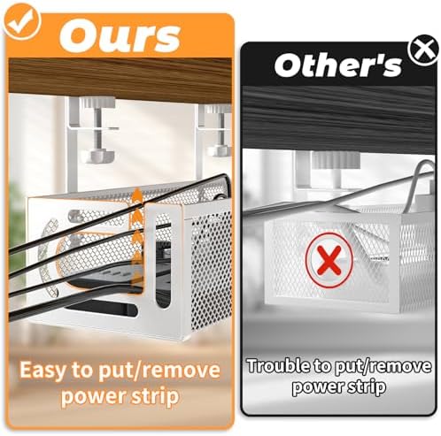 Under Desk Cable Management Tray, 15.7'' No Drill Steel Desk Cable Organizers, Wire Management Tray Cable Management Rack (1 Pack-White) - Image 2