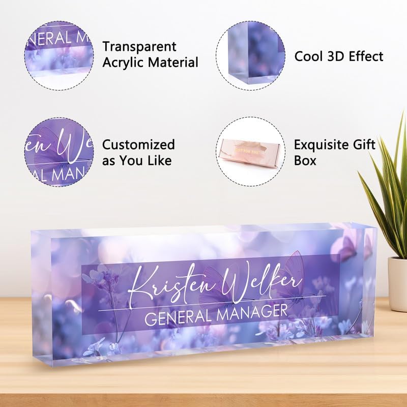 Desk Name Plate Personalized Name Plate for Desk, Office Desk Decor, 3D Style Personalized Plaque Name Plates for Desks Custom Appreciation Gifts for Boss Lady Employee Coworkers (Fantasy Purple) - Image 3