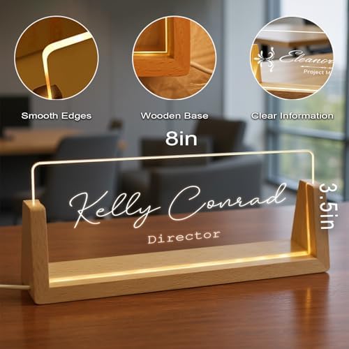 Custom Name Plate for Desk with Light Up Acrylic & Wooden Base - Personalized Office Sign for Teacher, Boss, Coworker - Employee Appreciation Gift for Educators Professionals - Image 4