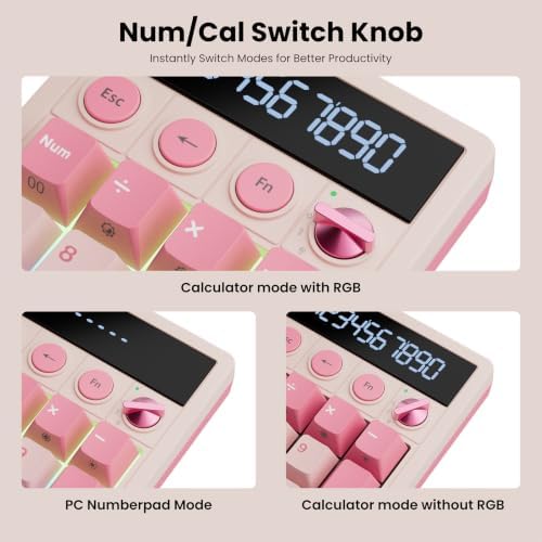 RK ROYAL KLUDGE M20 Wireless Number Pad, Mechanical Numpad with LCD Display, PC Numpad & Calculator Modes, Programmable Numeric Keypad, Bluetooth/2.4G/Wired, RGB Hot-Swappable for Win/Mac - Image 3