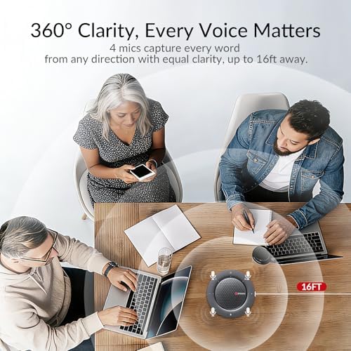 Bluetooth Conference Speakerphone, 360° 4-Mic Pickup, USB & Wireless - Image 3