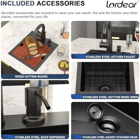 Lordear 13"x15" Bar Sink with Faucet - Drop In Bar Sink Workstation 16 Gauge 304 Stainless Steel Single Bowl Top Mount Wet Bar RV Prep Outdoor Kitchen Sink 13x15x9 Inch - Image 5