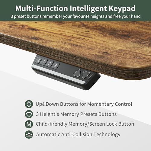 FEZIBO Triple Motor 63" L Shaped Standing Desk, Electric Standing Gaming Desk Adjustable Height, Corner Stand up Desk with Splice Board, Black Frame/Rustic Brown Top - Image 5