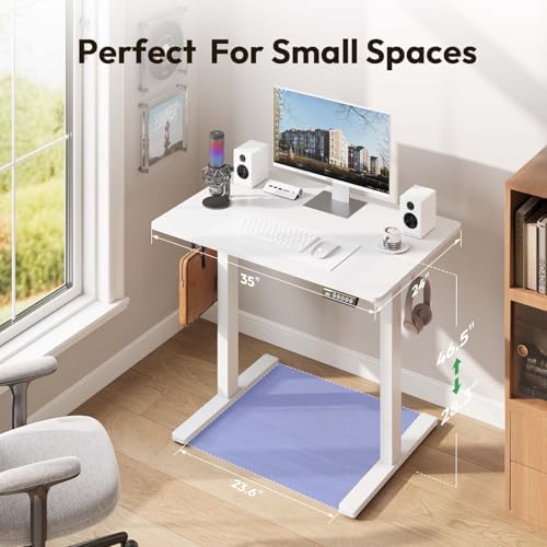 Electric Standing Desk with Lockable Wheels,Adjustable Height Sit Stand Desk for Home Office,Ergonomic Computer Desk Workstation (White, 35 * 24) - Image 6