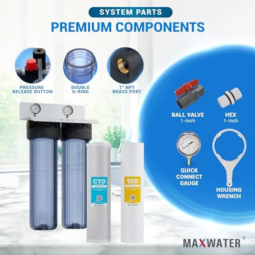 2-Stage Whole House Water Filtration System 20” x 4.5” Clear Housings with Sediment & Carbon Block Filters w/Valve, Pressure monetering gauges, removes Sediment, Chlorine, pesticides, herbicides - Image 6