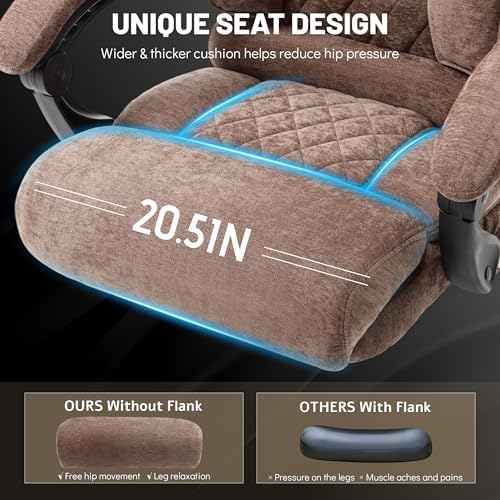 Office Chair with Foot Rest,3D Kneading Massage & Heat Executive Office Chairs for Heavy People,500LBS Big and Tall Office Chair,Ergonomic Reclining Desk Chair,Dual-Use Pillow,Home Office,BrownCloth - Image 6