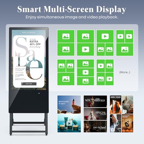 32 Inch Digital Signage Display, Screen LCD Advertising Kiosk, Portable Floor Standing Auto Ad Player Android OS App-Based Control with USB/HDMI/WiFi - Image 2