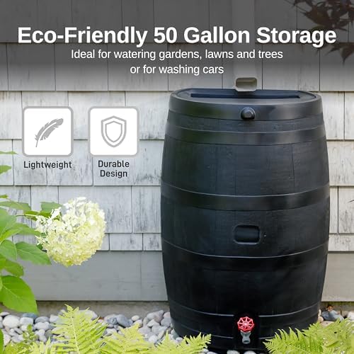 RTS Home Accents 50-Gallon ECO Rain Barrel Made with 100% Recycled Plastic, Flat Back Rain Water Collection Barrel, Stand Included, Black - Image 7