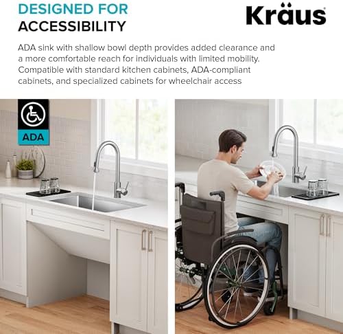 KRAUS Fairlane 33-inch ADA Compliant Undermount Single Bowl 18-Gauge Stainless Steel Kitchen Sink, KHU640-33-5.5 - Image 4