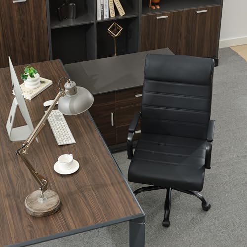 Office Desk Chair,Modern Leather Conference Room Chairs,High Back Home ofiice Chair,Adjustable Height Swivel Executive Computer Chair with Armrest and Padded Seat,Pure Black - Image 4