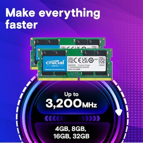 Crucial 32GB DDR4 RAM Kit (2x16GB), 3200MHz (PC4-25600) CL22 Laptop Memory, SODIMM 260-Pin, Downclockable to 2933/2666MHz, Compatible with 13th Gen Intel Core and AMD Ryzen 7000 - CT2K16G4SFRA32A - Image 2