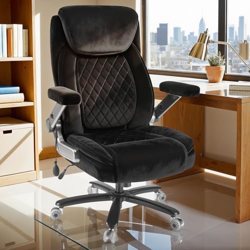 650LBS Fabric Heavy Duty Office Chair with 5D Flip Arms,Comfy Big and Tall Executive Office Desk Chair with Pocket Spring Cushion,High Back Computer Chair with Lumbar Support,Dual Rubber Wheel - Image 2