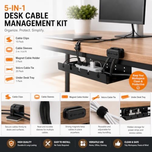 DC 5-in-1 Under Desk Cable Management Kit - Cord Organizer - Image 2