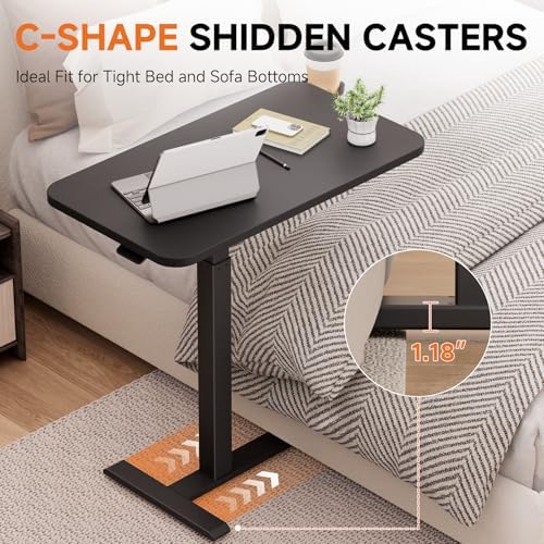 GTPLAYER Small Standing Desk with Hidden Wheels, Pneumatic Mobile Rolling Laptop Desk, Adjustable Height Overbed Bedside Table Computer Workstation for Home Office (32" W x 16" D, Pure Black) - Image 6