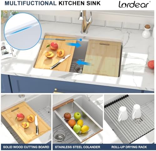 Lordear 28 White Undermount Kitchen Sink Composite Granite Sink 28x19 Inch Quartz Sinks Workstation Under Counter Kitchen Sinks - Image 6