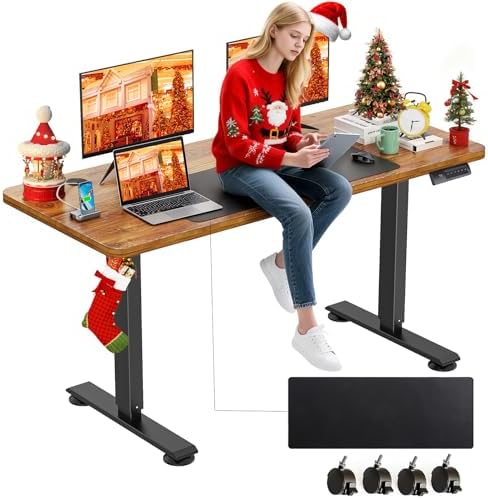 farexon 55x24In Electric Adjustable Standing Desk with Mouse Pad, Brown by farexon