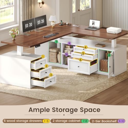 SEDETA Farmhouse L Shaped Executive Electric Standing Desk with 6 Drawers - Image 4