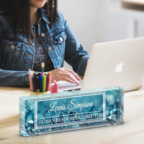 Desk Name Plate Personalized, Desk Double sided pattern Name Plate Personalized Office Desk Decor for Women and Men , Teacher Nurse Boss Employee Appreciation Gifts (Green diamonds, Customized) - Image 2