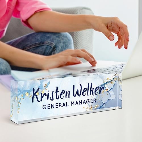 Name Plate for Desk, Desk Name Plate Personalized, Office Decor for Women Men, Acrylic Desktop Accessories, Office Appreciation Gifts for Boss Social Workers Nurse Teacher Employee (Blue/White) - Image 6