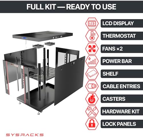 Sysracks 22U Premium Rack Mount Server 35" Depth Deep Network Cabinet, Server Rack with Fan, Removable Side Panels, Locking Glass Door Computer Cabinet Enclosure Network Rack Case PR 22.900 - Image 2