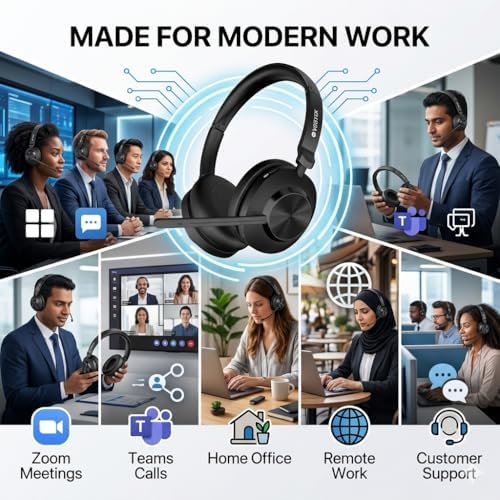 Voistek Wireless Headset with Mic for Work, Bluetooth Computer Headphones(Bluetooth 5.3 + USB Dongle) w/Noise Cancelling Mic & Mute Button for Work,Home Office,Zoom,Teams,Online Meetings (Black) - Image 7