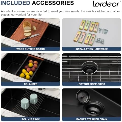 Lordear 36 Inch Black Undermount Kitchen Sink Workstation SUS304 16 Gauge - Image 7