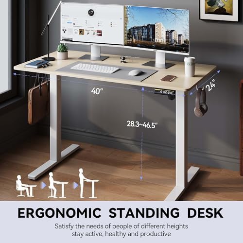 Electric Standing Desk with Lockable Wheels,Adjustable Height Sit Stand Desk for Home Office,Ergonomic Computer Desk Workstation (Nature, 40 * 24) - Image 6